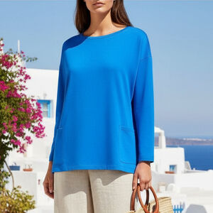 Eileen Fisher Organic Cotton Jersey Boxy Top L Quiet Luxury Coastal Grandmother